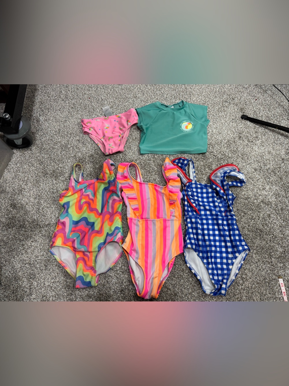 Bundle of Girls Swimsuits & Rash Guard - Rainbow, Gingham & Floral -Size XS 4/5